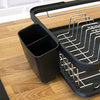 Anika 69049 Kitchen Dish Drainer Rack/Separate Cutlery Holder/Removable Drip Tray/Black Colour / 41 x 32 x 9.5cm