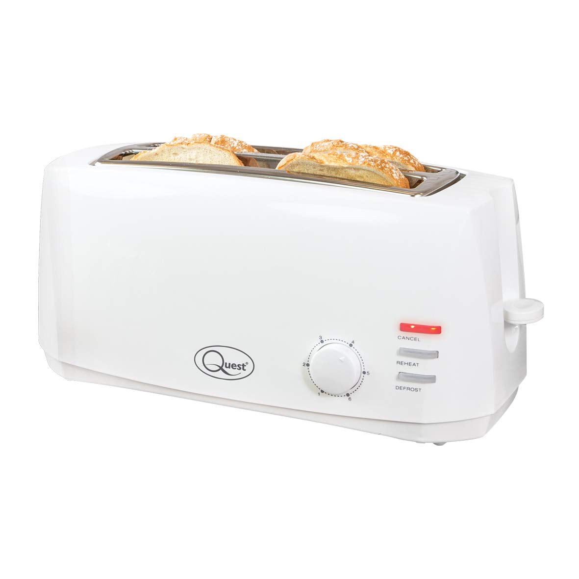 Quest 1400W white 4-slice toaster with extra-wide slots