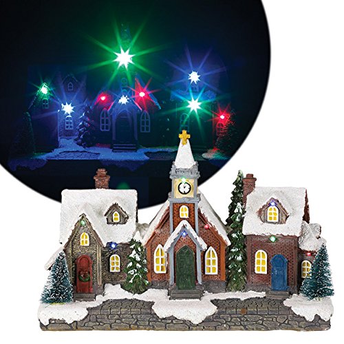 LED Christmas village street scene with houses and church