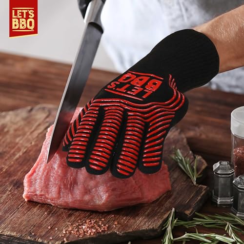 Let's BBQ red polycotton barbecue gloves – pair