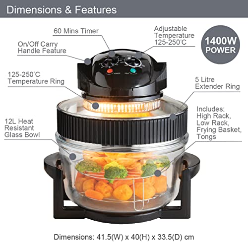 Quest 17L halogen air fryer oven with 5L extender ring