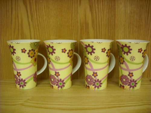 Floral fine porcelain mugs set of four
