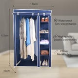 Amal blue tall double canvas wardrobe with rail and shelves – 172cm