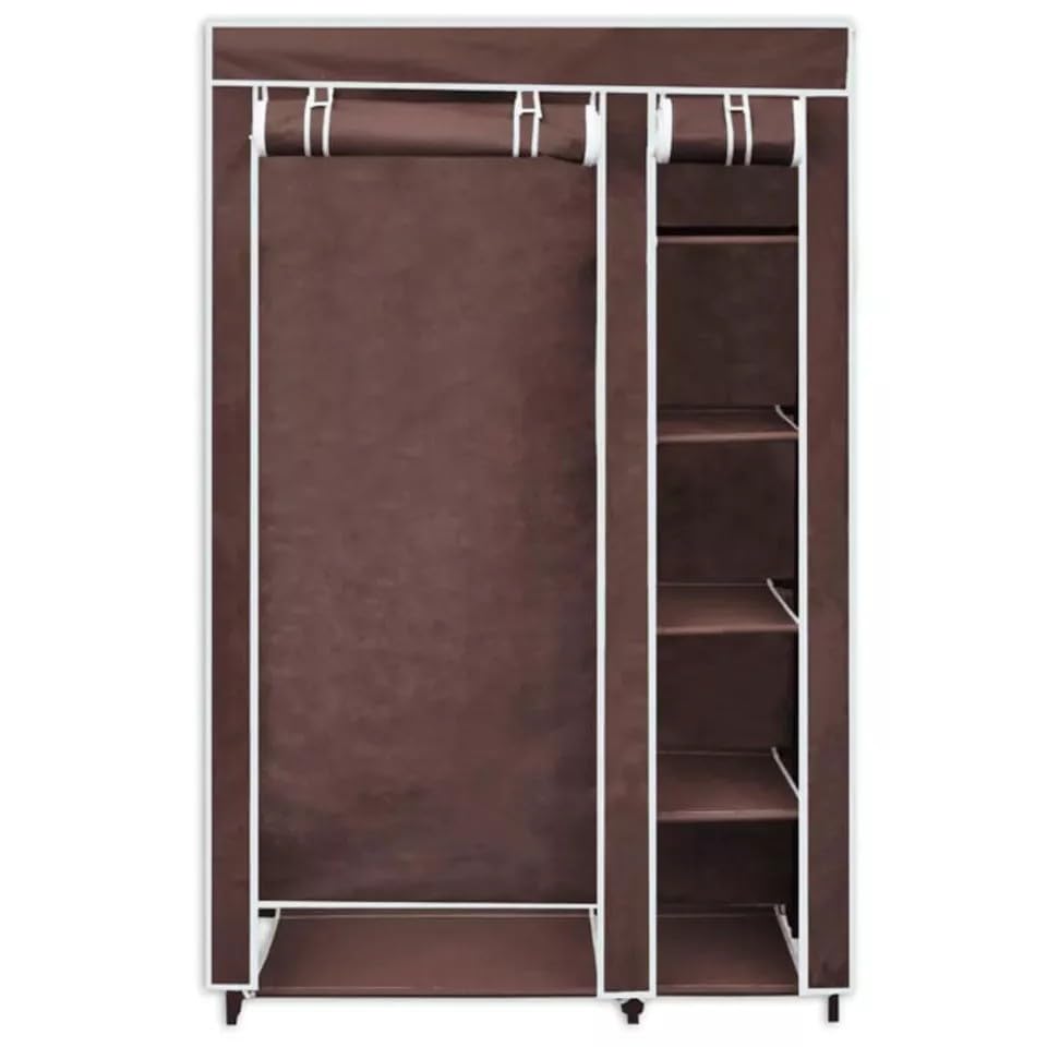 Generic Fabric Canvas Wardrobe Organizer Clothes Rail Shelves Storage Closet Double Tall (Brown), 59-60-61-62A