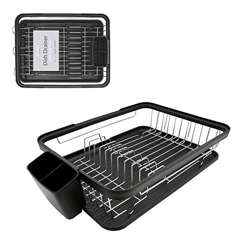 Anika 69049 Kitchen Dish Drainer Rack/Separate Cutlery Holder/Removable Drip Tray/Black Colour / 41 x 32 x 9.5cm