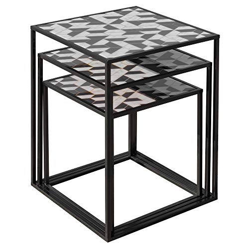 Black and white geometric nest of 3 tables