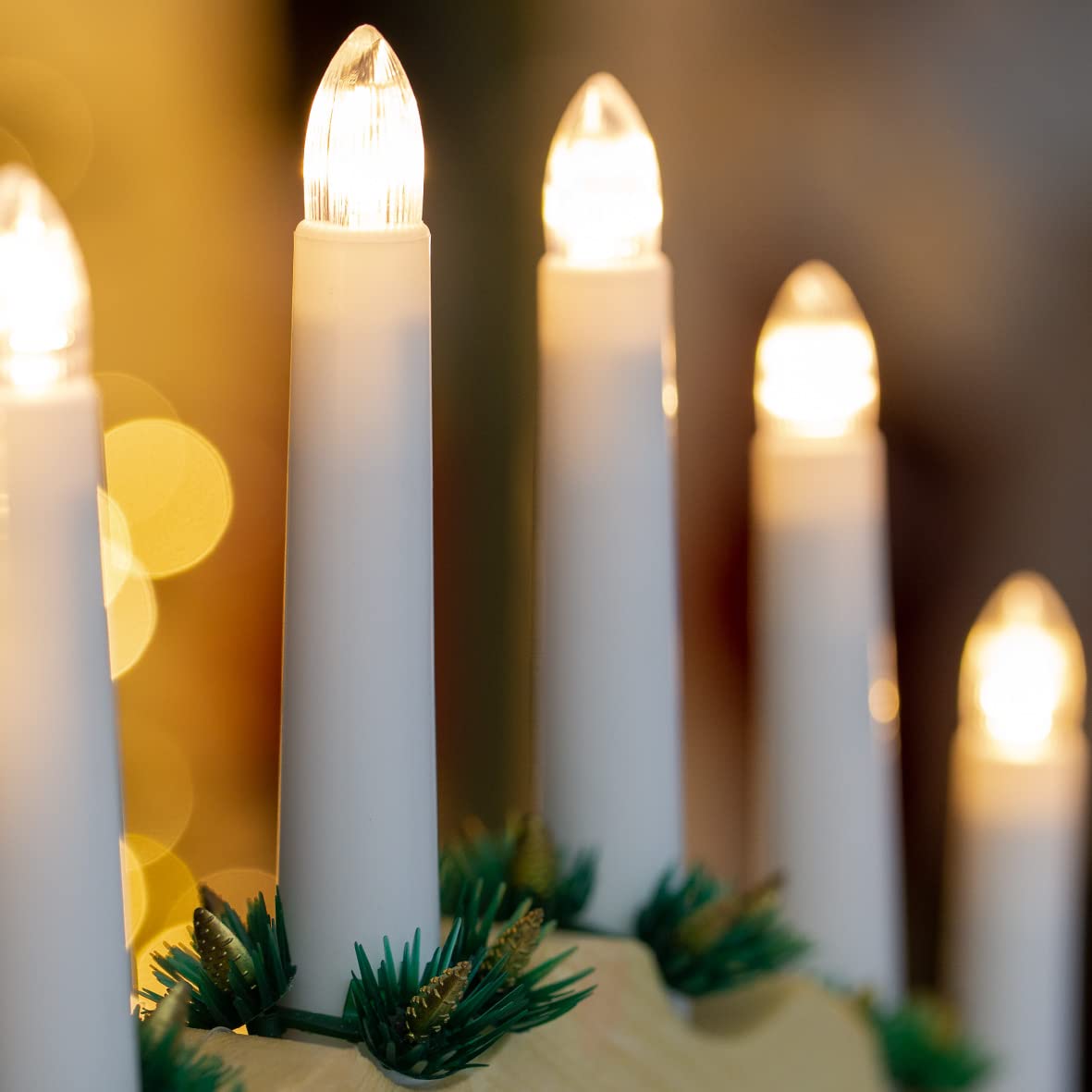 Wooden arched Christmas candle bridge with 7 warm white LEDs