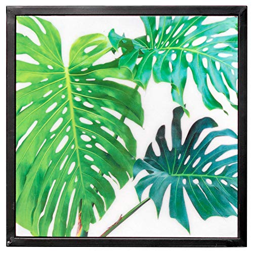 Tropical leaf nest of 3 tables with black metal legs