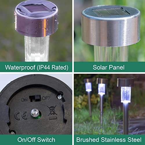 White LED solar stake lights for flower beds and patios