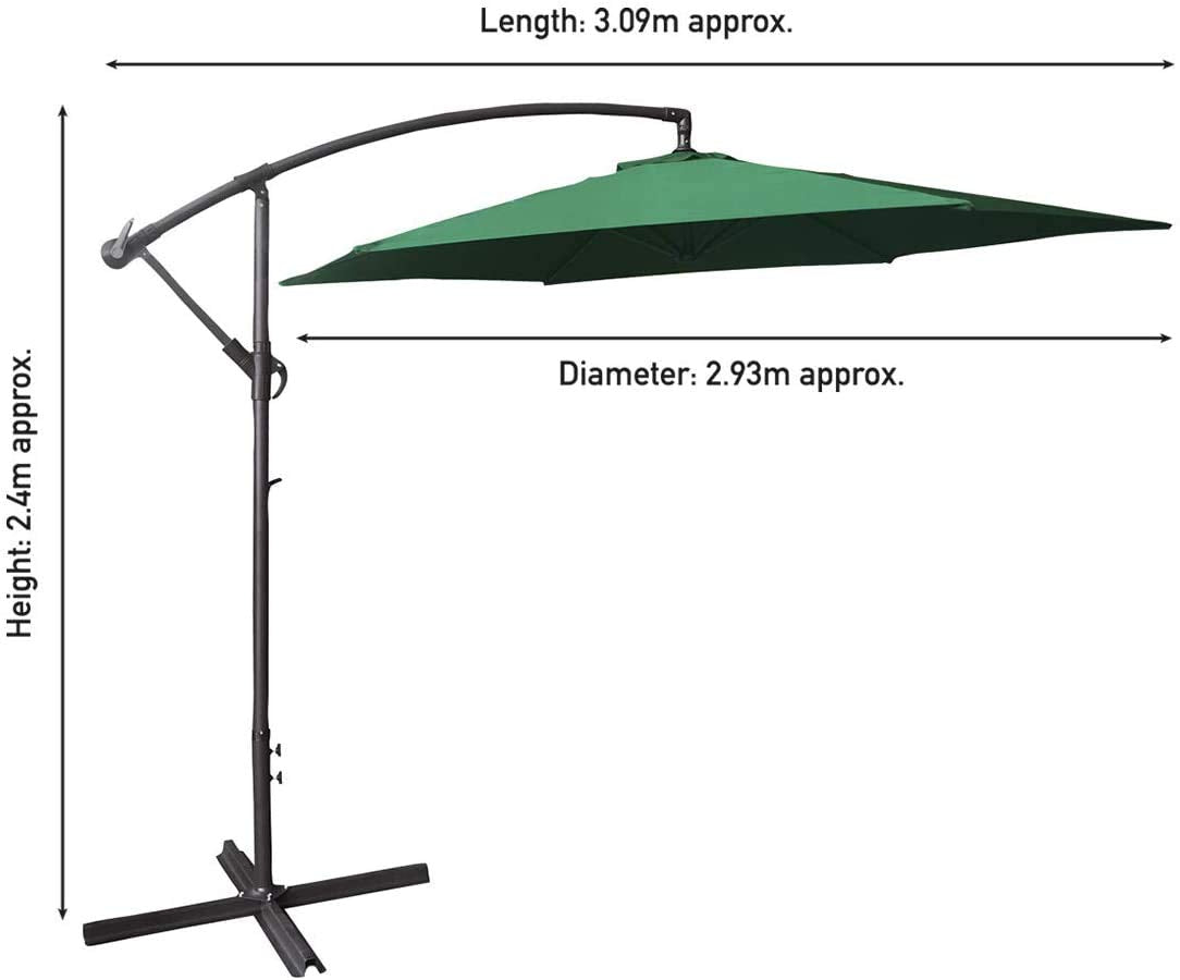 Green 3m cantilever banana garden parasol