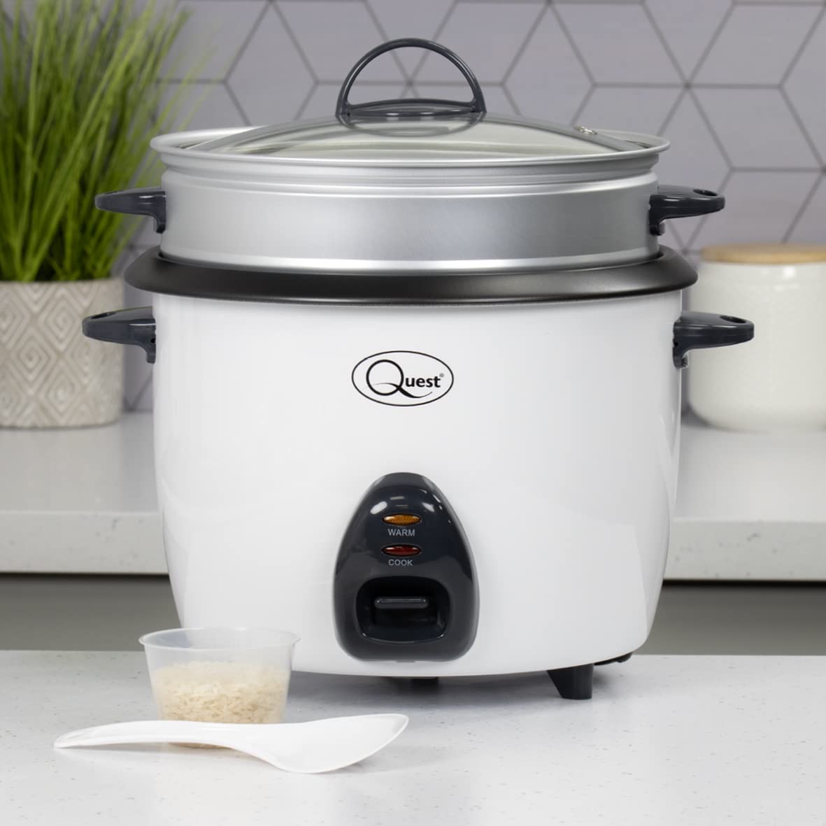 Quest 2.2L 900W white rice cooker and steamer