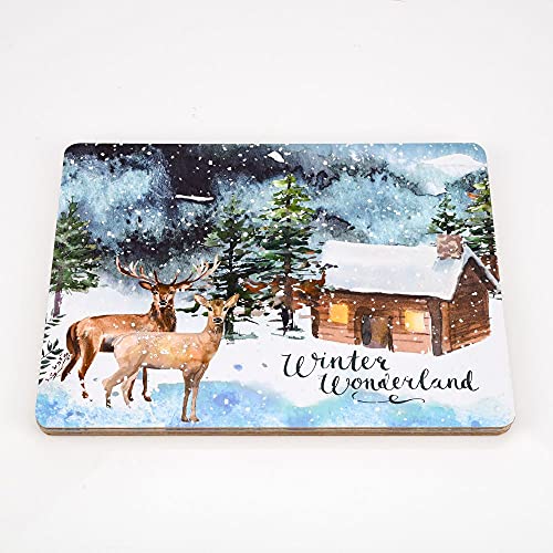 Widdop Winter Wonderland deer and chalet cork placemats set of 4