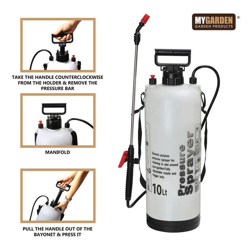 MYGARDEN GARDEN PRESSURE SPRAYER KNAPSACK WEEDKILLER CHEMICAL FENCE WATER SPRAY BOTTLE (8Litre)