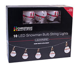 10 warm white LED snowman bulb string lights