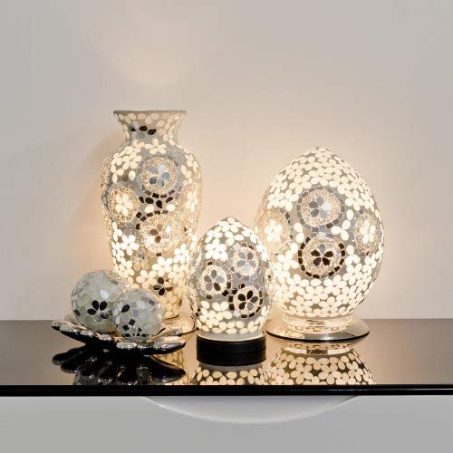 Mirrored Art Deco mosaic glass egg table lamp – 30cm