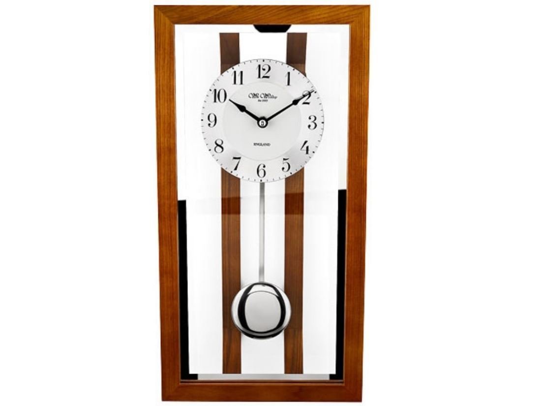 William Widdop Oak Framed Glass Fronted Pendulum Wall Clock