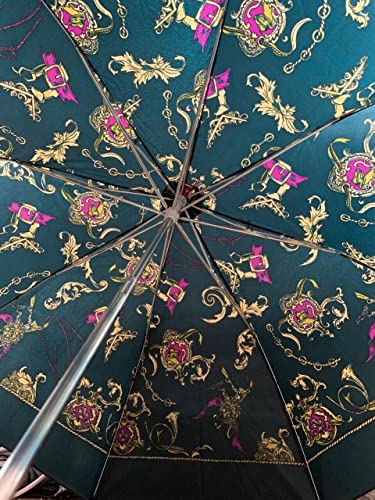 Compact green patterned telescopic umbrella with cover