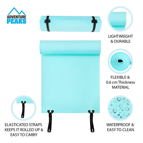 ADVENTURE PEAKS Waterproof EVA Camping Mat Extra Thick 0.6 CM Lightweight EVA Foam Yoga Sleeping Ground Roll Mat With Elastic Straps Ideal For Fishing Exercise Outdoor