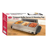 Silver Quest buffet server with three clear-lidded pans