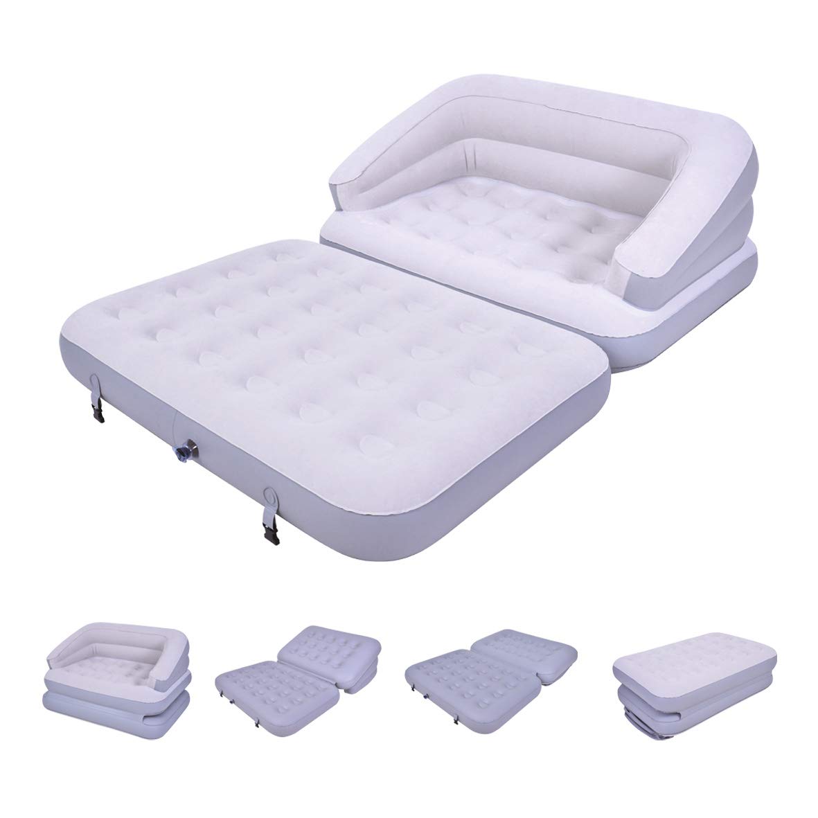 5-in-1 Inflatable Sofa Bed & Camping Chair, Grey - Avenli