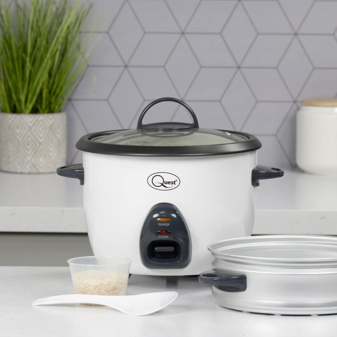 Quest 1L 400W white rice cooker and steamer