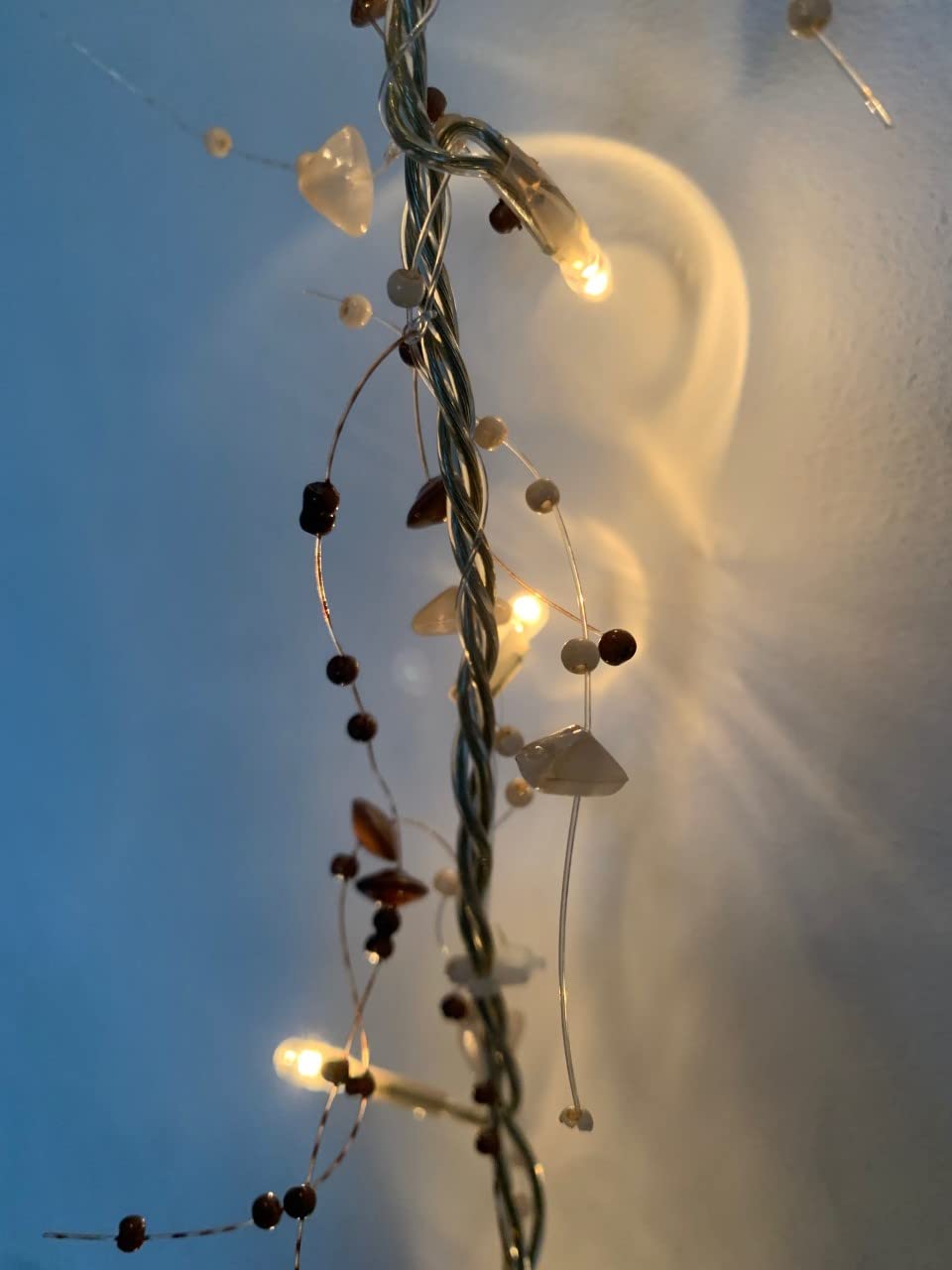 40 LED rice lights with brown and amber beads