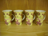 Floral fine porcelain mugs set of four