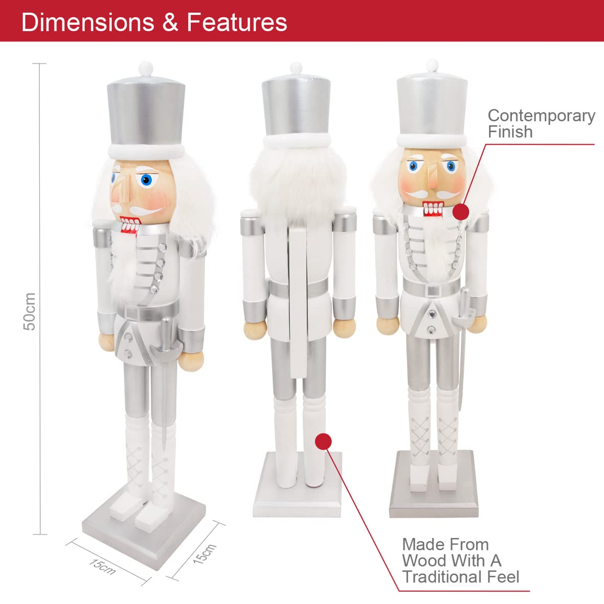 50cm white and silver wooden Christmas nutcracker soldier