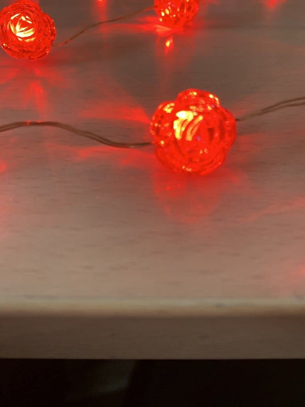 20 Battery Operated LED Red Rose Lights on Copper Wire Christmas Tree Lights