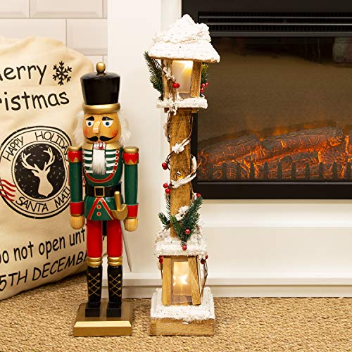 The Christmas Workshop 60cm LED snow-topped wooden lamppost