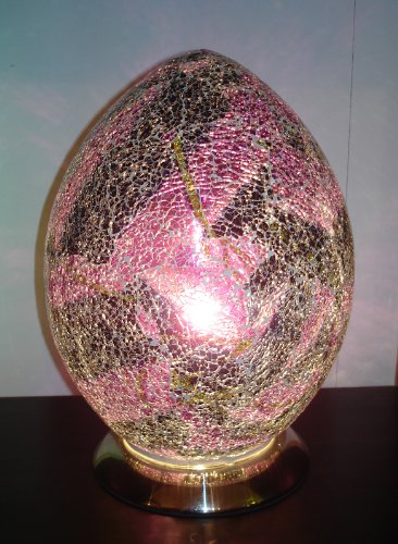 Stylish Glass Mosaic, Egg Shaped Table Lamp - Purple
