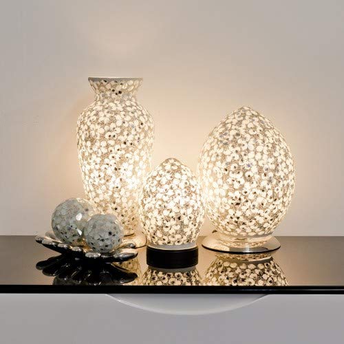 Mini Mosaic Glass Egg Lamp - White Flower