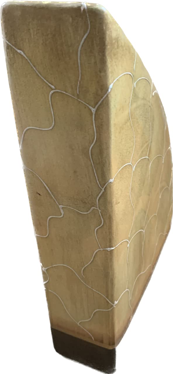 Yellow abstract ceramic flower vase with brown and white detail