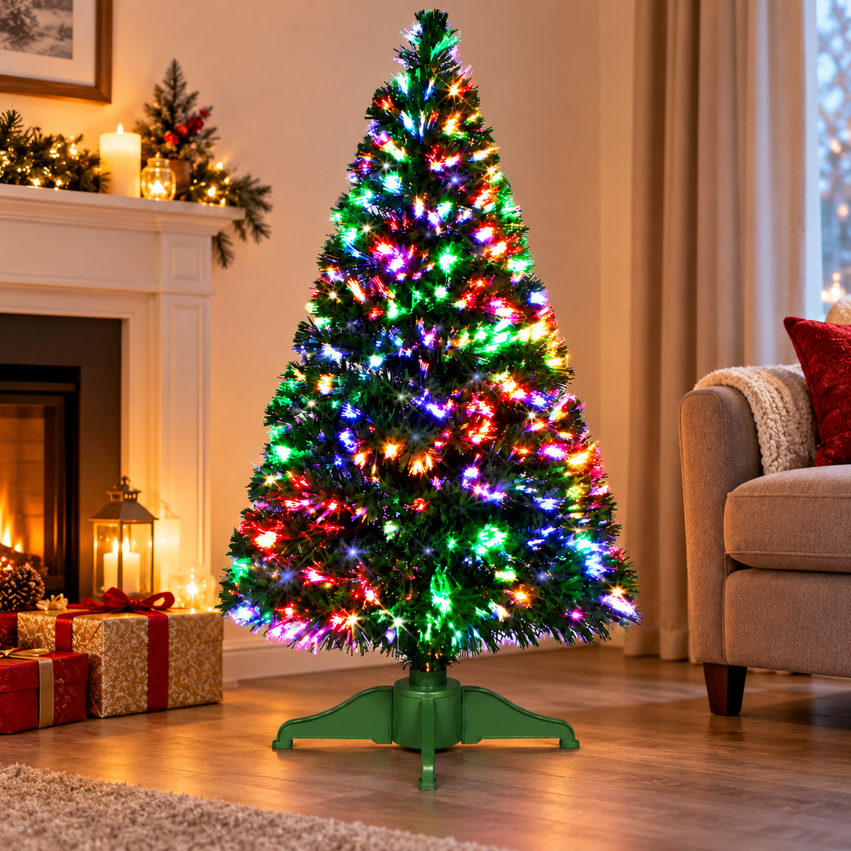 Jingles 5ft fibre optic tree in a festive living room