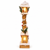 60cm snowy wooden Christmas lamppost with warm white LED lights on a white background