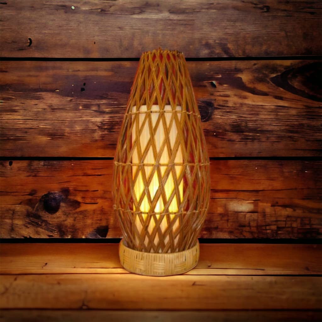 Beige woven wicker floor lamp – 53cm