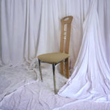 Beech wood dining chair with padded fabric seat and chrome legs