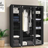 Generic Fabric Canvas Wardrobe Organizers Clothes Rail Shelves Storage Closet Triple (Black), 63-64-65-66A
