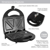 Quest black 750W 2-slice sandwich toastie maker