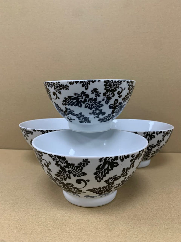 Set of 4 Bowls - Black & White Floral