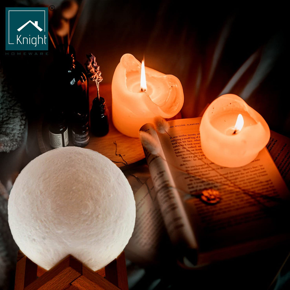 Knight 15cm 3D moon lamp with wooden stand