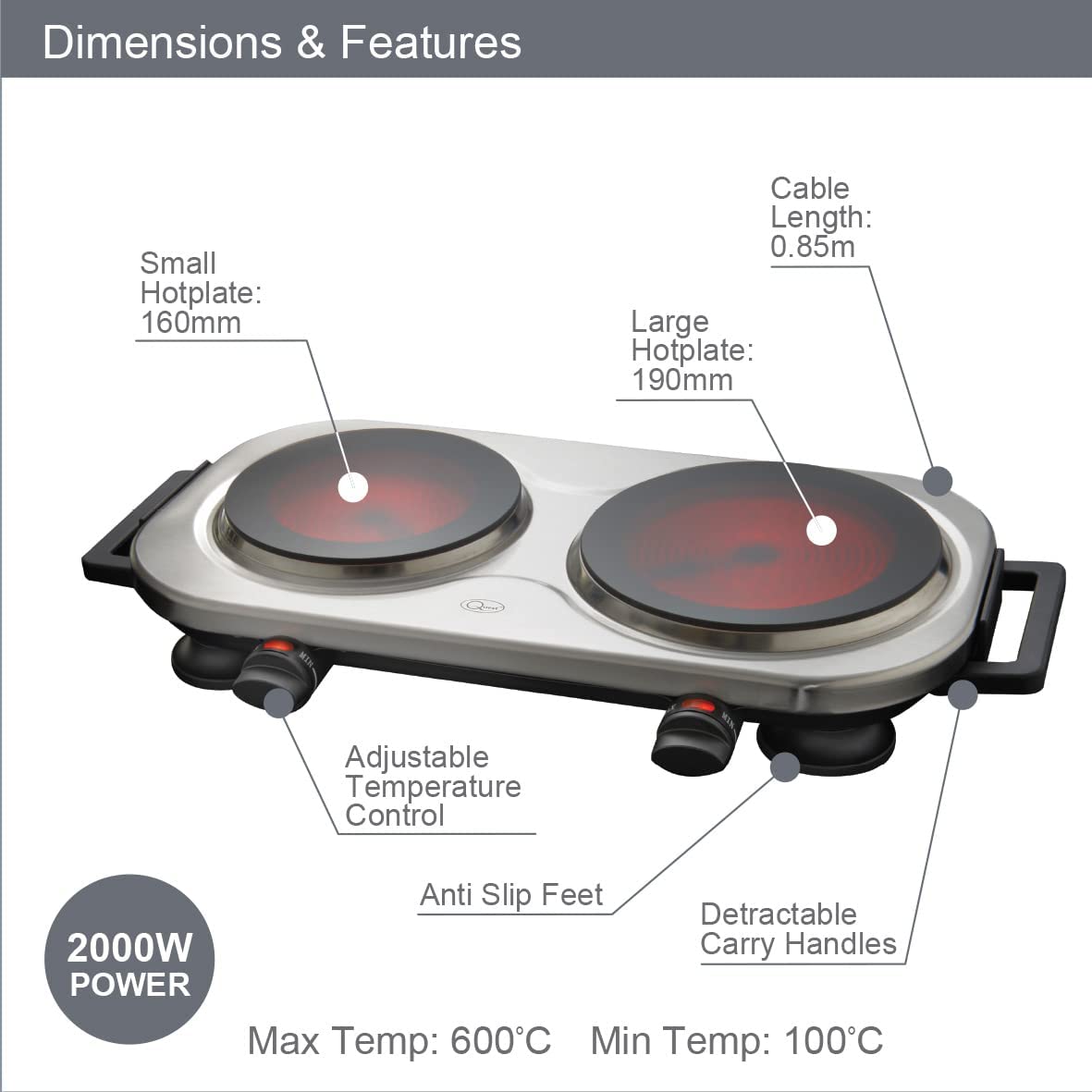 Quest double ceramic infrared hot plate twin hob