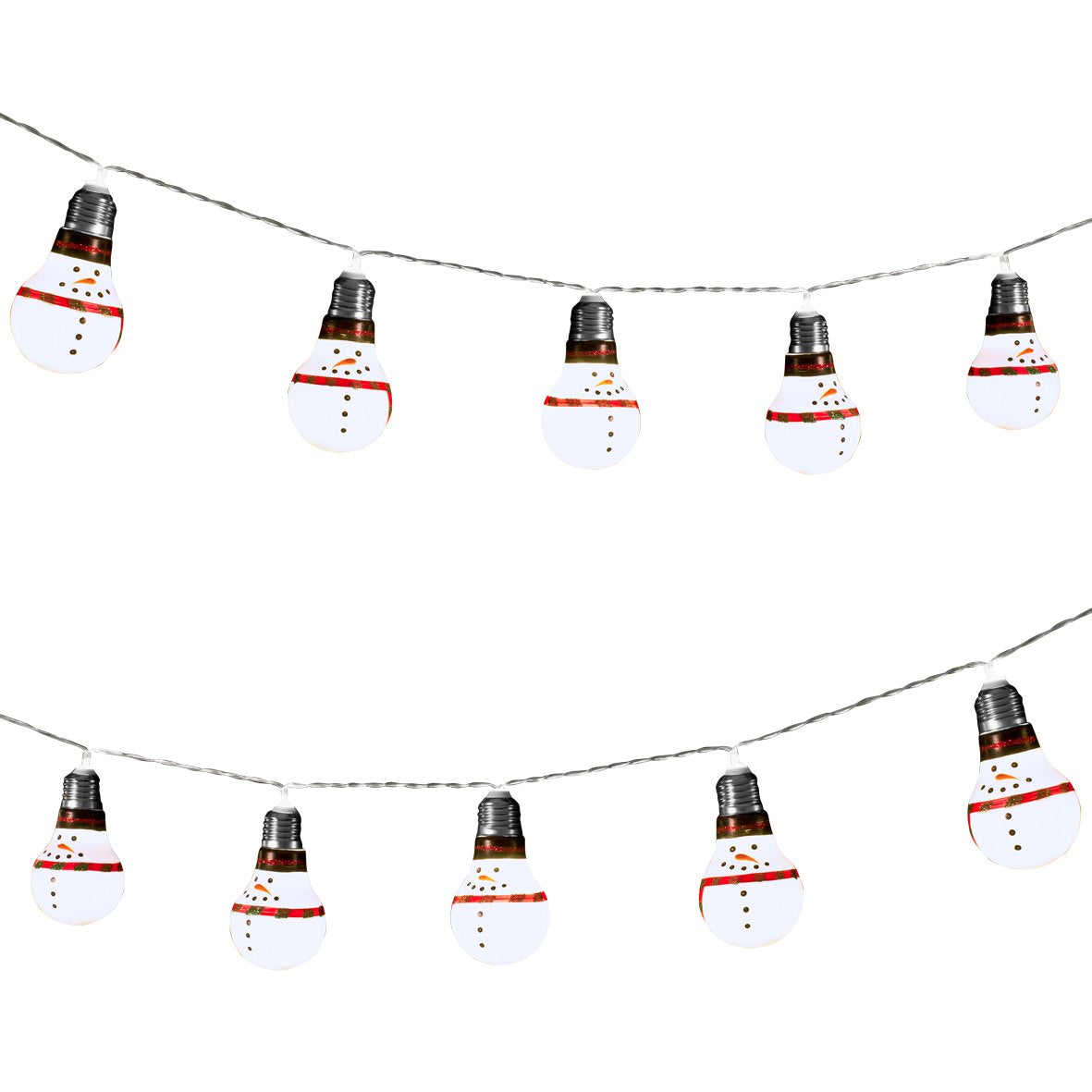 10 warm white LED snowman bulb string lights