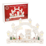 43cm white wooden LED Christmas candle bridge scene