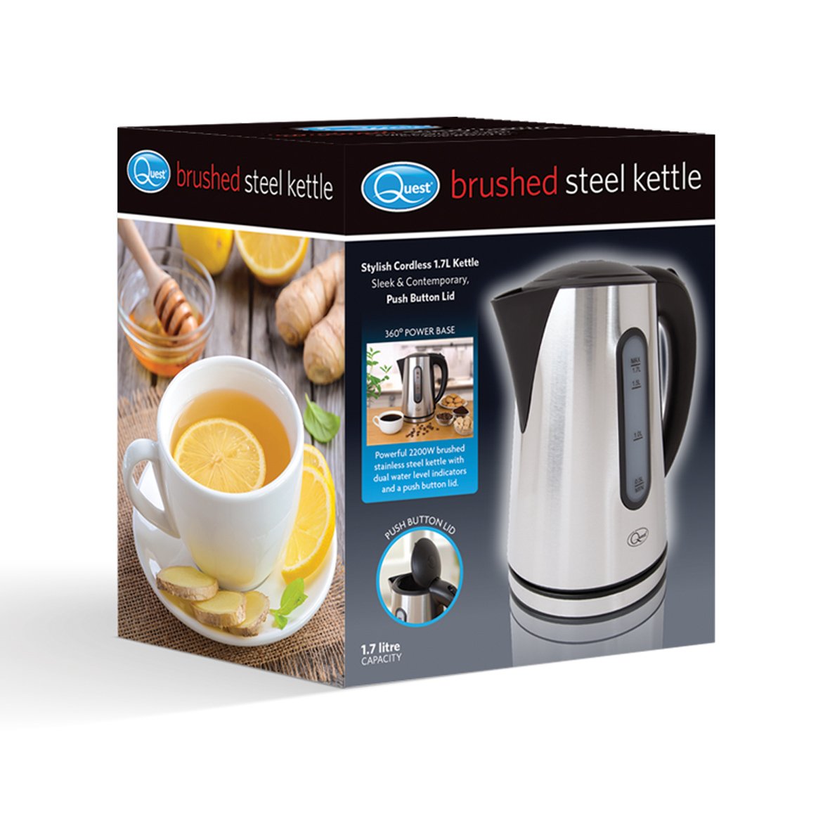 Quest stainless steel 1.7L cordless kettle