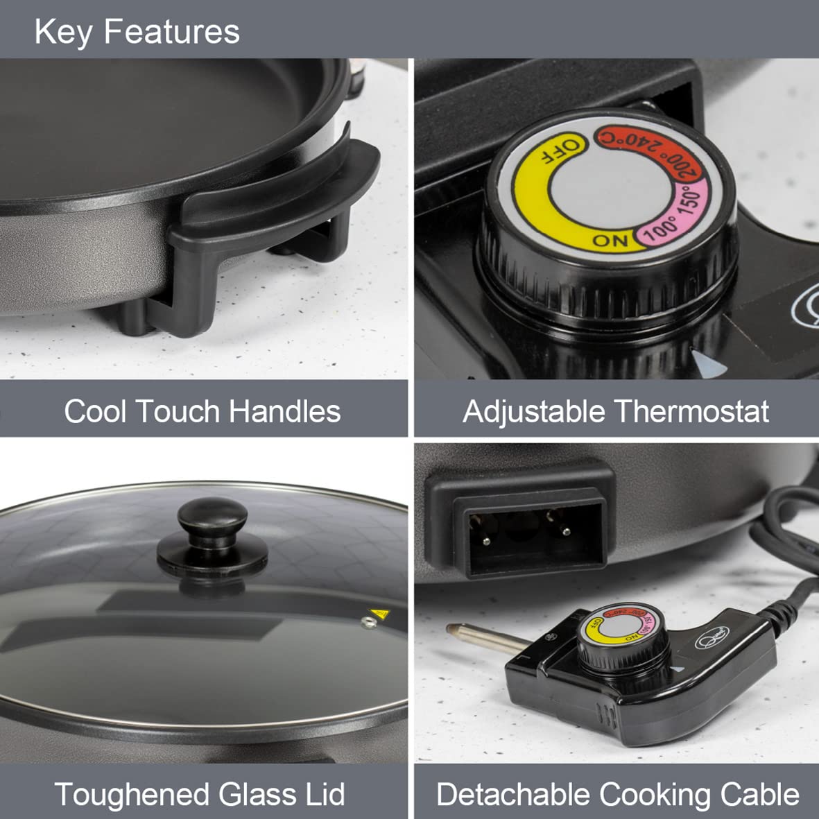 Quest 30cm electric cooker pan with glass lid