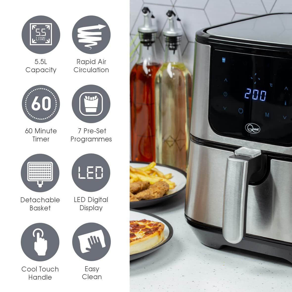Quest 5.5L 1800W digital air fryer in black