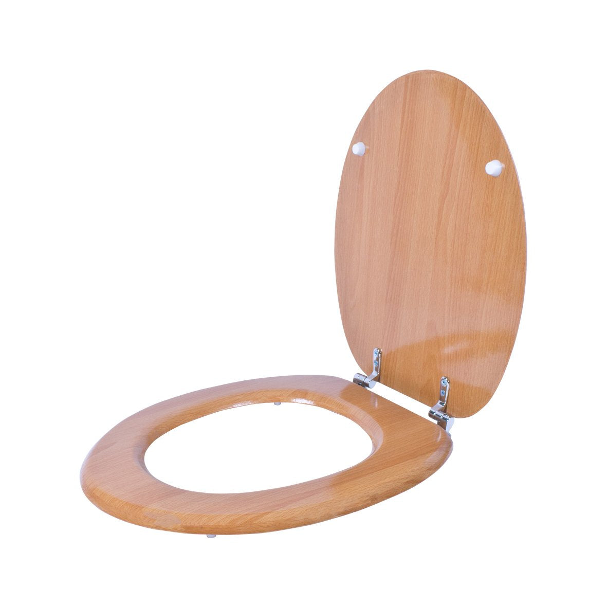 Antique pine-effect toilet seat with chrome hinges