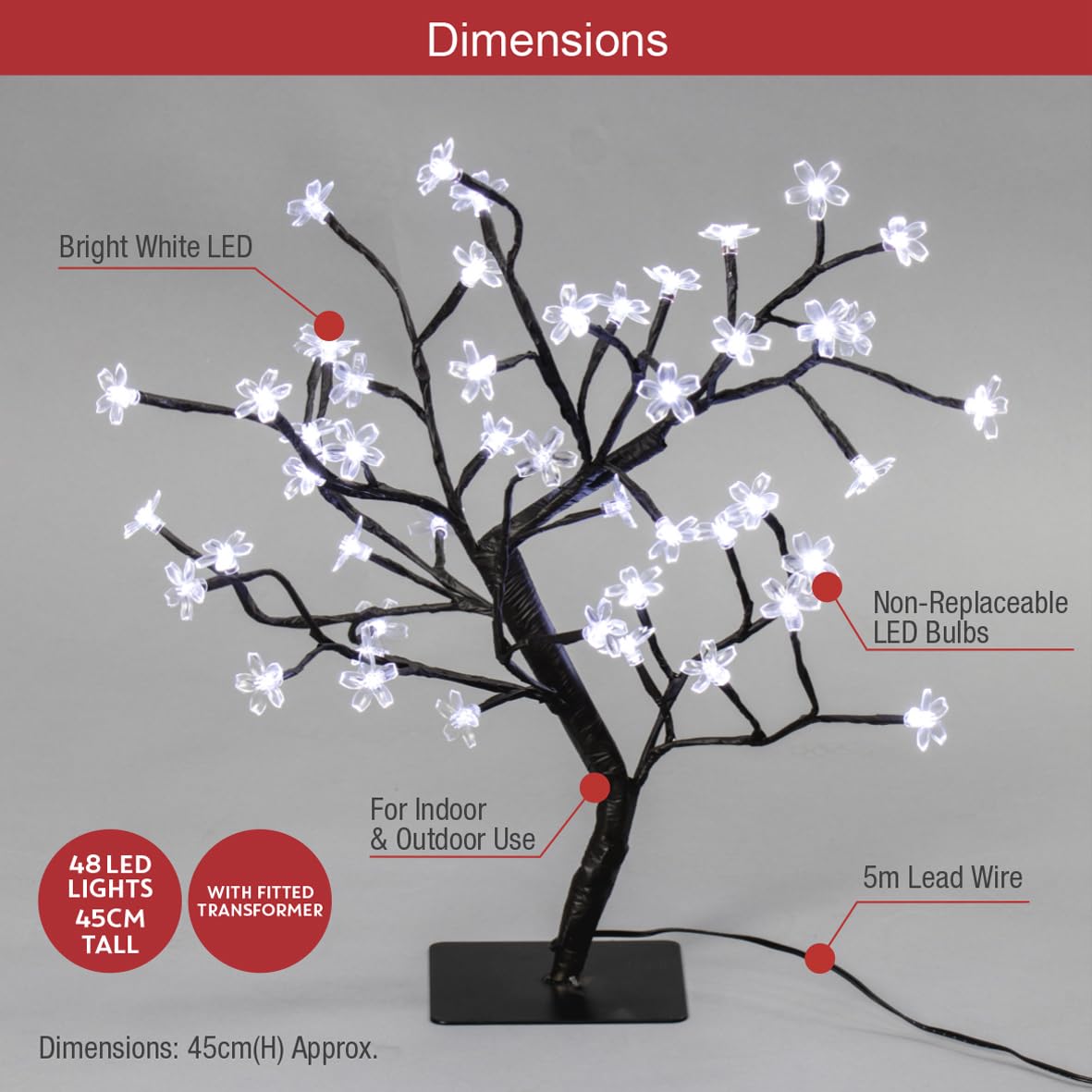 45cm bright white LED blossom Christmas tree with 48 lights