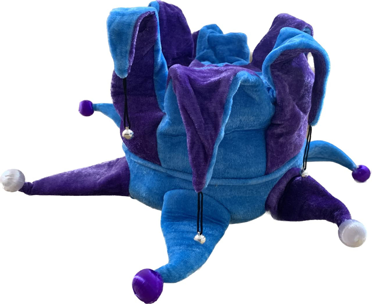 Blue and purple light-up jester hat with bells